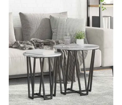 Šoninių Staliukų Komplektas 2 Pcs Pilkas Sonoma Ir Juodas
