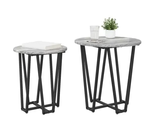 Šoninių Staliukų Komplektas 2 Pcs Pilkas Sonoma Ir Juodas