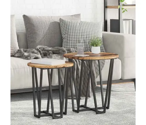 Sānu Galdiņu Komplekts 2 Pcs Vecs Koks Un Melns Vidaxl