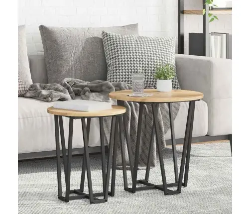 Šoninių Staliukų Komplektas 2 Pcs Amatų Ąžuolas Ir Juoda