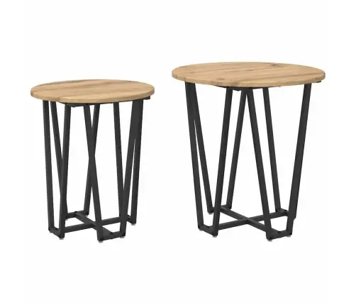 Šoninių Staliukų Komplektas 2 Pcs Amatų Ąžuolas Ir Juoda