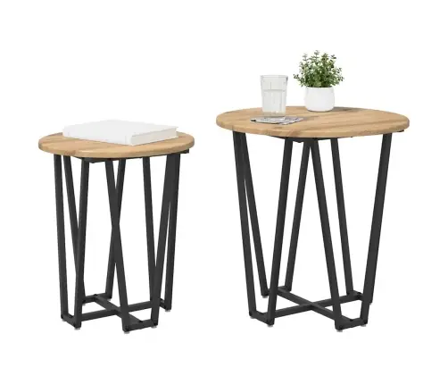 Šoninių Staliukų Komplektas 2 Pcs Amatų Ąžuolas Ir Juoda