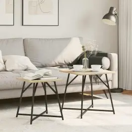 Sānu Galdiņu Komplekts 2 Pcs Sonoma Ozola Un Melnas Krāsas Vidaxl