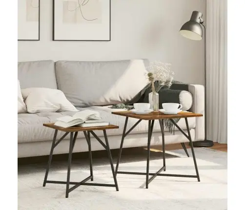 Sānu Galdiņu Komplekts 2 Pcs Smalkās Ozola Un Melnas Krāsas Vidaxl