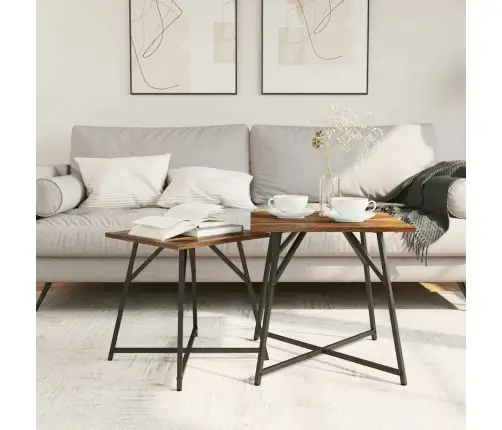 Sānu Galdiņu Komplekts 2 Pcs Smalkās Ozola Un Melnas Krāsas Vidaxl