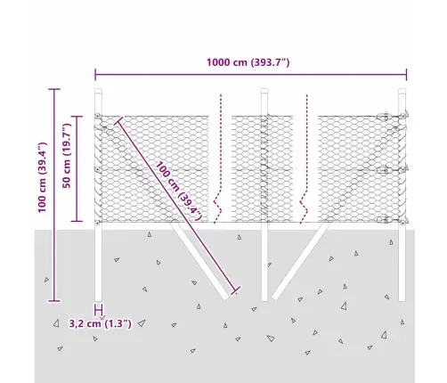 Sešstūra Žogs Zaļš 0.5X10 M Tērauda Vidaxl