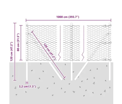 Sešstūra Žogs Zaļš 0.8X10 M Tērauds Vidaxl