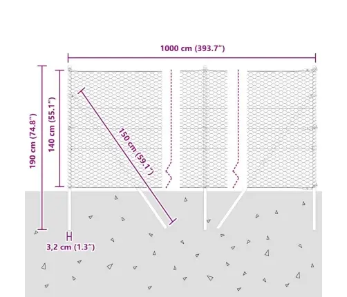 Tvora Su Stulpais Žalia 1.4 X 10 M Pvc Dengtas Plienas