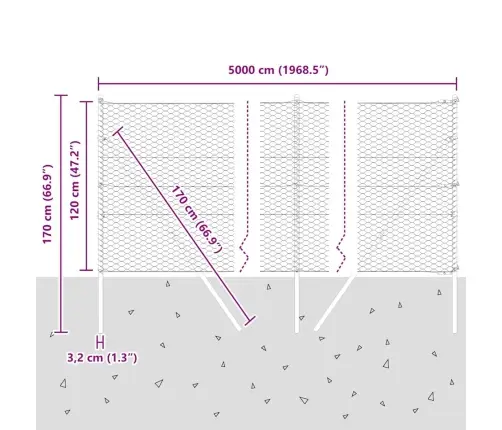 Hexagon Žogs Zaļš 1.2X50 M Tērauds Vidaxl