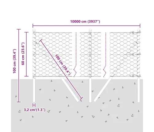 Sešstūra Žogs Zaļš 0.6X100 M Tērauds Vidaxl