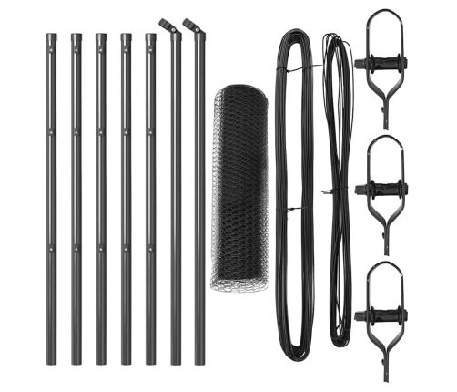 Tvora Su Stulpais Pilka 0.4 X 10 M Pvc Dengtas Plienas