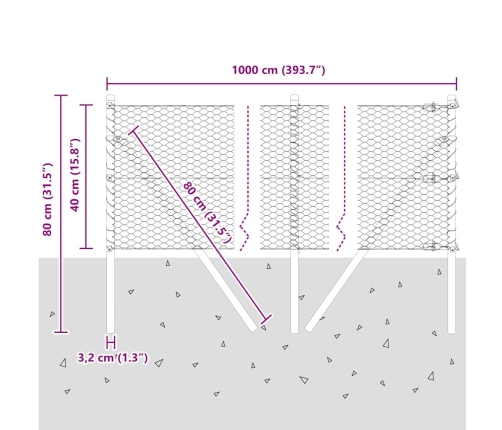 Tvora Su Stulpais Pilka 0.4 X 10 M Pvc Dengtas Plienas