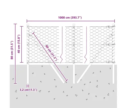 Sešstūra Žogs Pelēks 0.4X10 M Tērauds Vidaxl