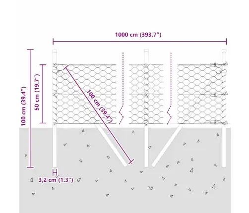 Hekta Žogs Pelēks 0.5X10 M Tērauds Vidaxl
