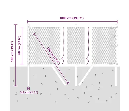 Sešstūra Žogs Pelēks 0.6X10 M Tērauds Vidaxl