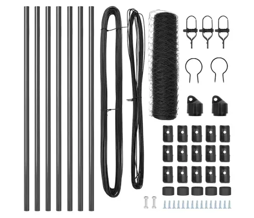 Tvora Su Stulpais Pilka 0.6 X 10 M Pvc Dengtas Plienas