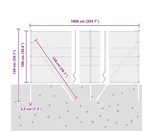 Sešstūra Žogs Pelēks 1X10 M Tērauds Vidaxl