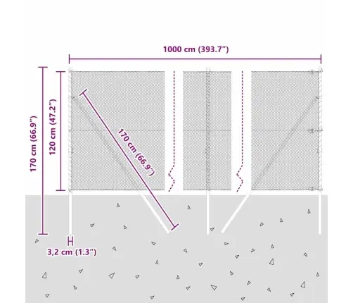 Sešstūra Žogs Pelēks 1,2X10 M Tērauds Vidaxl