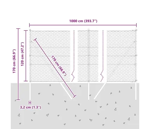 Sešstūra Žogs Pelēks 1.2X10 M Tērauds Vidaxl
