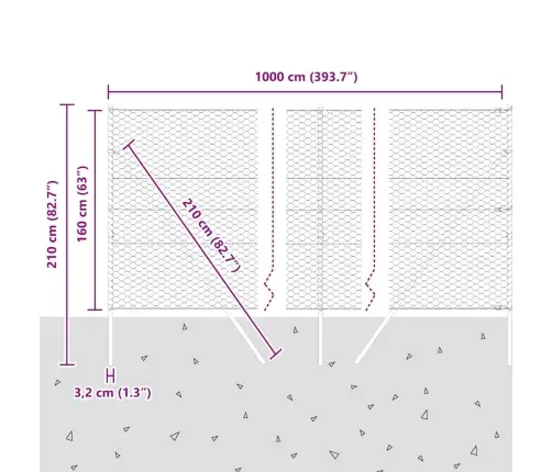 Heksagona Žogs Pelēks 1.6X10 M Tērauds Vidaxl