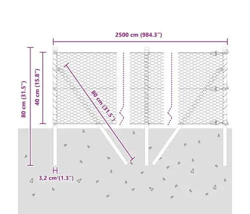 Heksagona Žogs Pelēks 0,4X25 M Tērauds Vidaxl