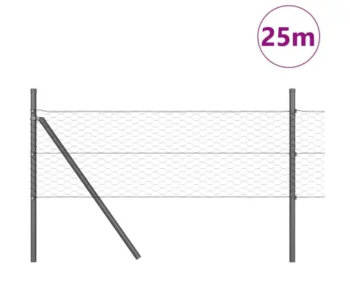 Sešu Stūru Žogs Pelēks 0.8X25 M Tērauds Vidaxl