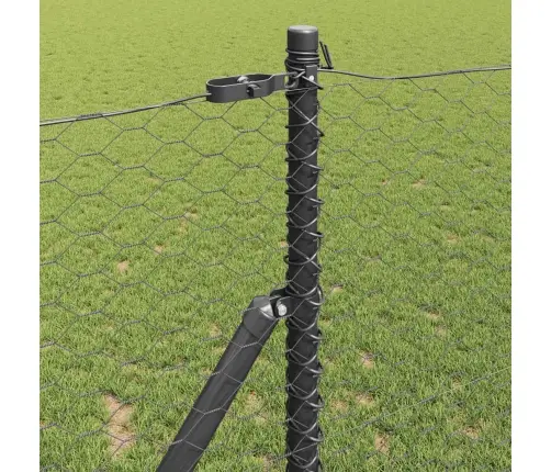 Sešstūra Žogs Ar 13 Stabiem Pelēks 1X25 M Cinkots Tērauds Vidaxl