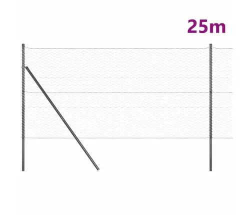 Sešstūra Stieples Žogs Ar 7 Balstiem 1.2X25 M Tērauda Pelēks Vidaxl