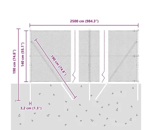 Sešstūra Žogs Pelēks 1,4X25 M Tēraud Vidaxl