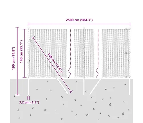 Seškona Žogs Pelēks 1.4X25 M Tērauds Vidaxl