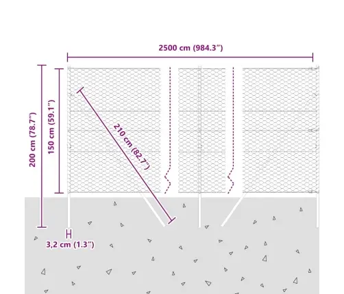 Žogu Komplekts 2 Gabali Pelēks Cinkots Tērauds 25M X 1.5M Vidaxl