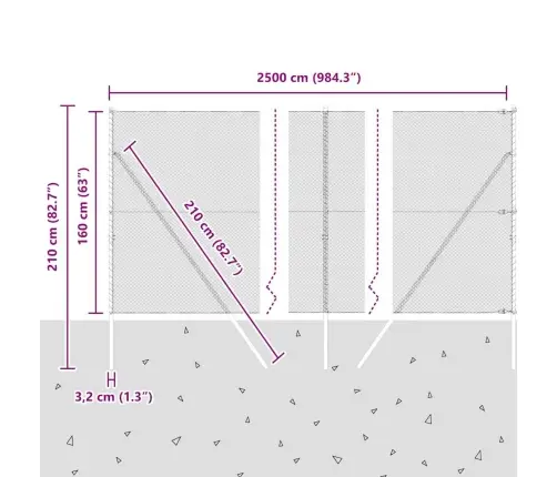 Sešstūra Žogs Pelēks 1,6X25 M Tērauds Vidaxl