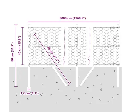 Tvora Su Stulpais Pilka 0.4 X 50 M Pvc Dengtas Plienas