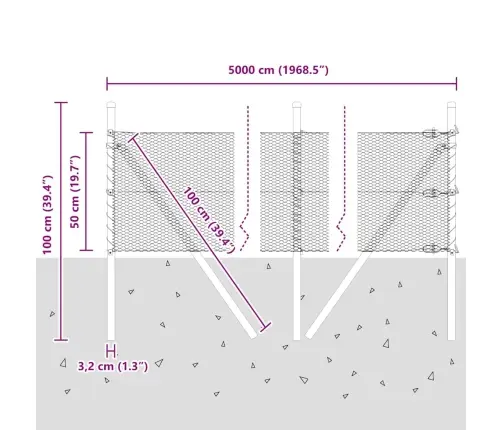 Sešstūra Žogs Pelēks 0.5X50 M Tērauds Vidaxl