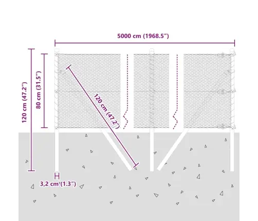 Heksagona Žogs Pelēks 0.8X50 M Tērauds Vidaxl