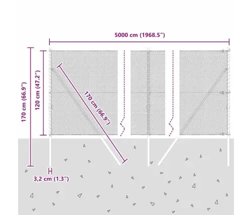 Sešstūra Žogs Pelēks 1.2X50 M Tērauds Vidaxl