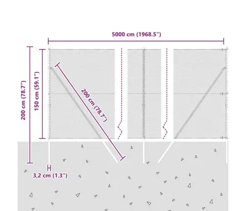 Sešstūra Žogs Pelēks 1.5X50 M Tērauds Vidaxl