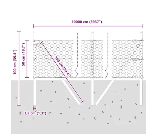 Vidaxl Sešstūra Žogs Pelēks 0.5X100 M Tērauds