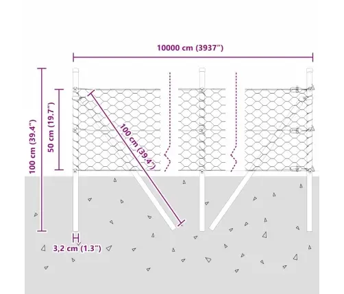 Sešstūra Žogs Pelēks 0.5X100 M Tērauds Vidaxl Sešstūra Žogs Pelēks 0.5X100 M Tērauds Vidaxl