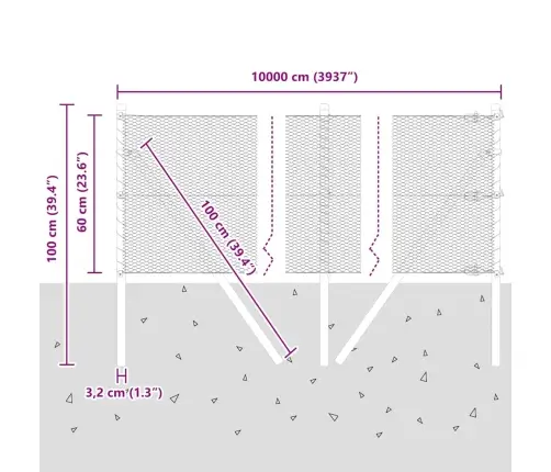 Sešstūra Žogs Pelēkā Krāsā 0,6X100 M Tērauda Vidaxl