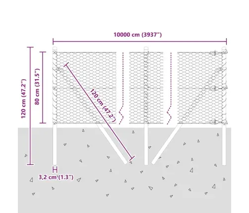Sešstūra Žogs Pelēks 0.8X100 M Tērauds Vidaxl