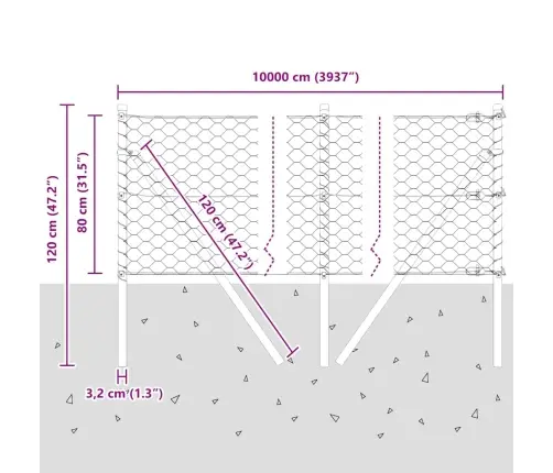 Sešstūra Žogs Pelēks 0.8X100 M Tērauds Vidaxl