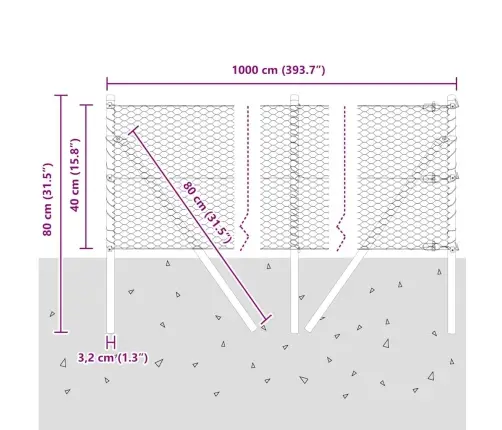 Sešstūra Žogs 0.4X10 M Galvanizēts Tērauds Vidaxl