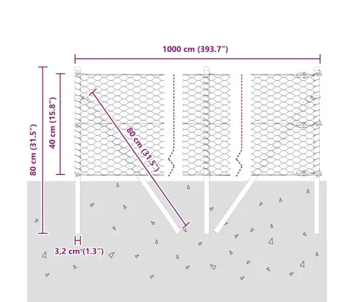 Sešstūra Žogs 0.4X10 M Cinkots Tērauds Vidaxl