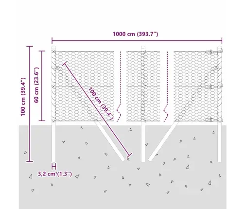 Sešstūra Žogs 0.6X10 M Galvanizēts Tērauds Vidaxl
