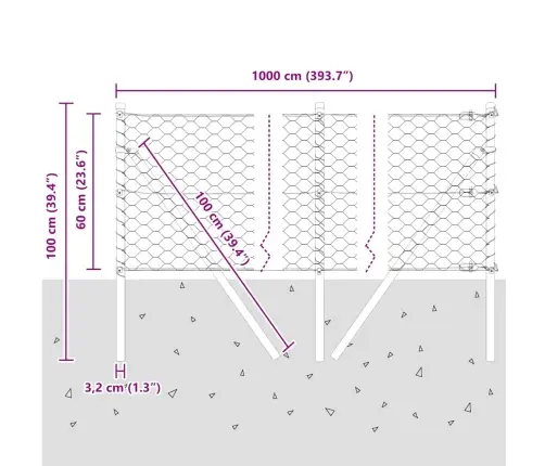 Sešstūra Žogs 0,6X10 M Galvanizētā Tēraudā Vidaxl