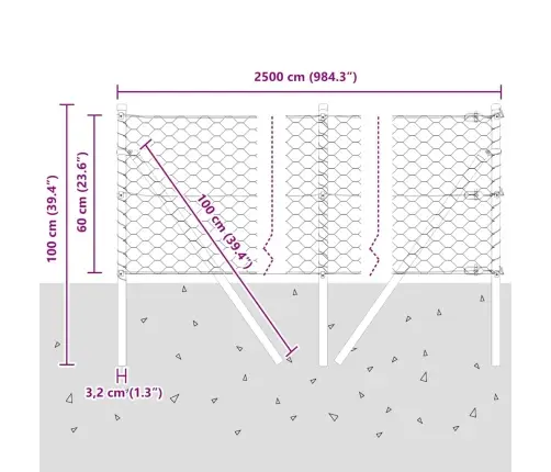Sešstūra Žogs 0.6X25 M Cinkota Tērauda Vidaxl