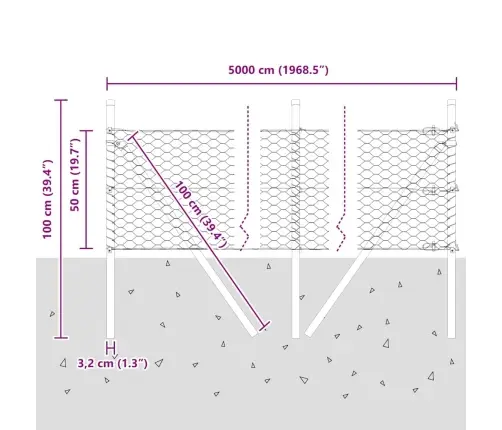 Sešstūra Sēta 0.5X50 M Galvanizēta Tērauda Vidaxl