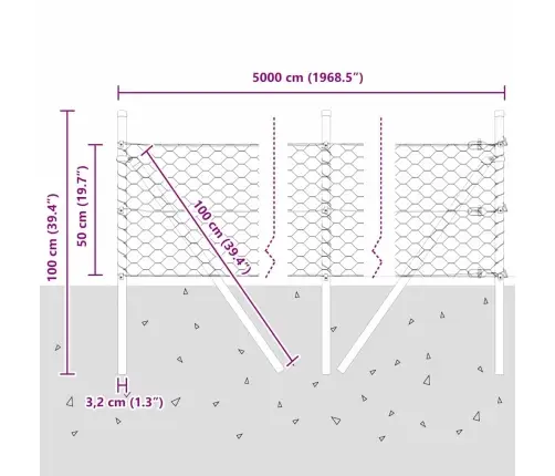Sešstūra Žogs 0,5X50 M Cinkots Tērauds Vidaxl