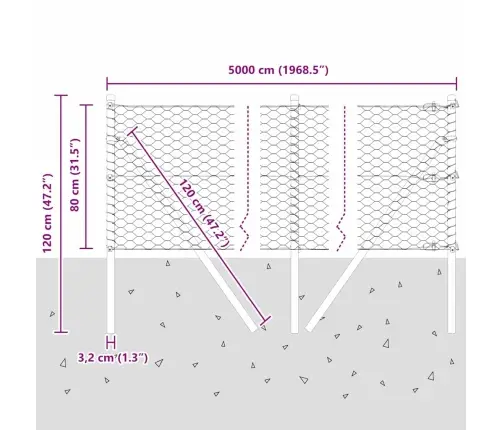 Sešstūru Žogs 0.8X50 M Cinkota Tērauda Vidaxl